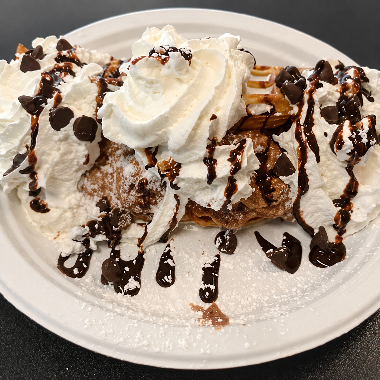 waffle with chocolate drizzle